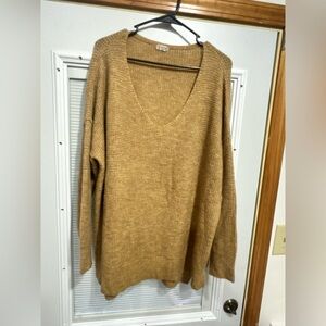 Cozy Tan Free People V-Neck Sweater